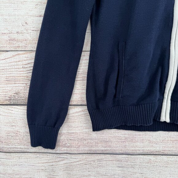 L-RL Lauren Active Full Zip Knit Hoodie Sweater Women's Medium‎ Blue/White - Picture 5 of 14